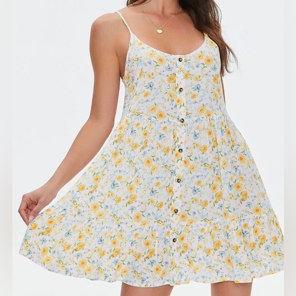 Forever 21 Women’s Size Small Ditsy Floral Cami Dress Yellow Mini Summer - Picture 1 of 8